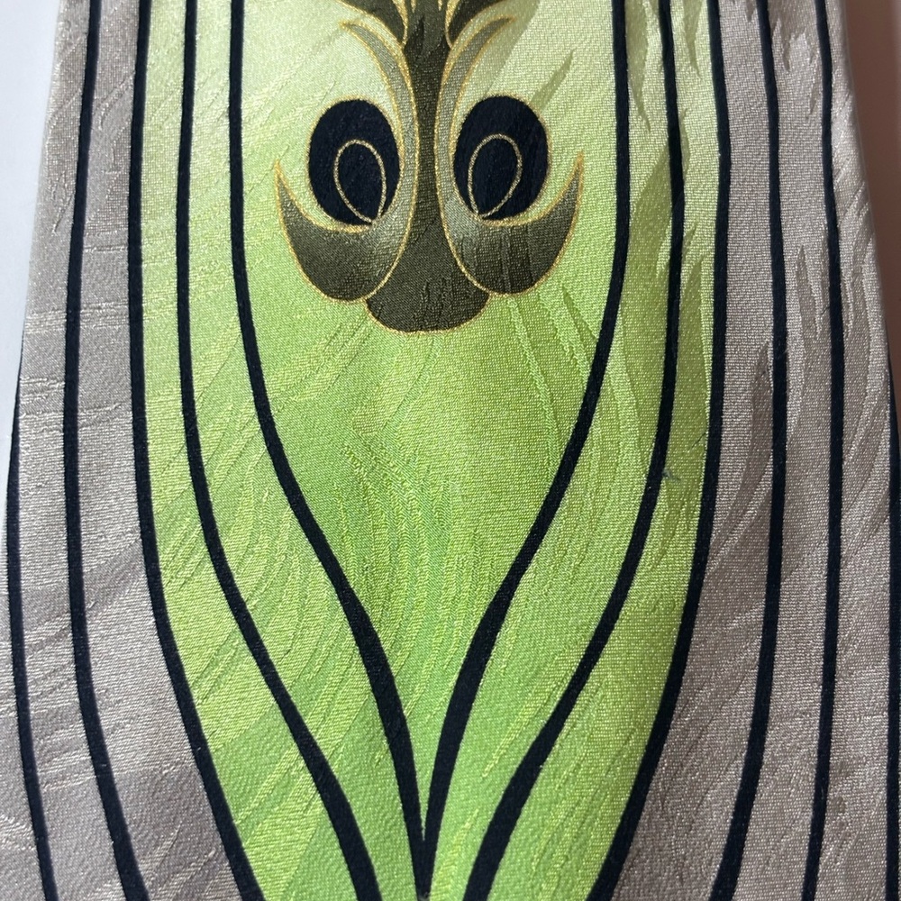Tan and green silk tie
